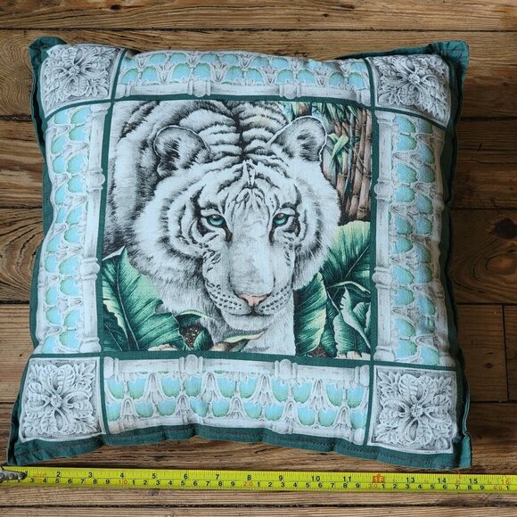 Vintange White Tiger Decorative Throw Pillow With Tropical Design & Intricate B - Picture 8 of 8